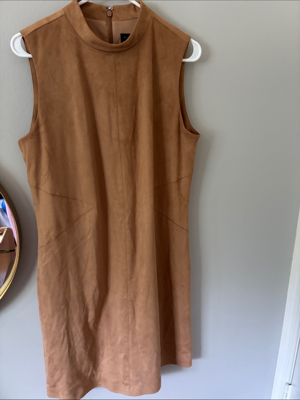 Donna Karan Sleeveless Faux-Suede Shift Dress - Tan